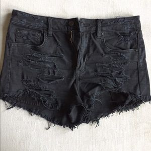 American Eagle Black distressed hi rise shorts